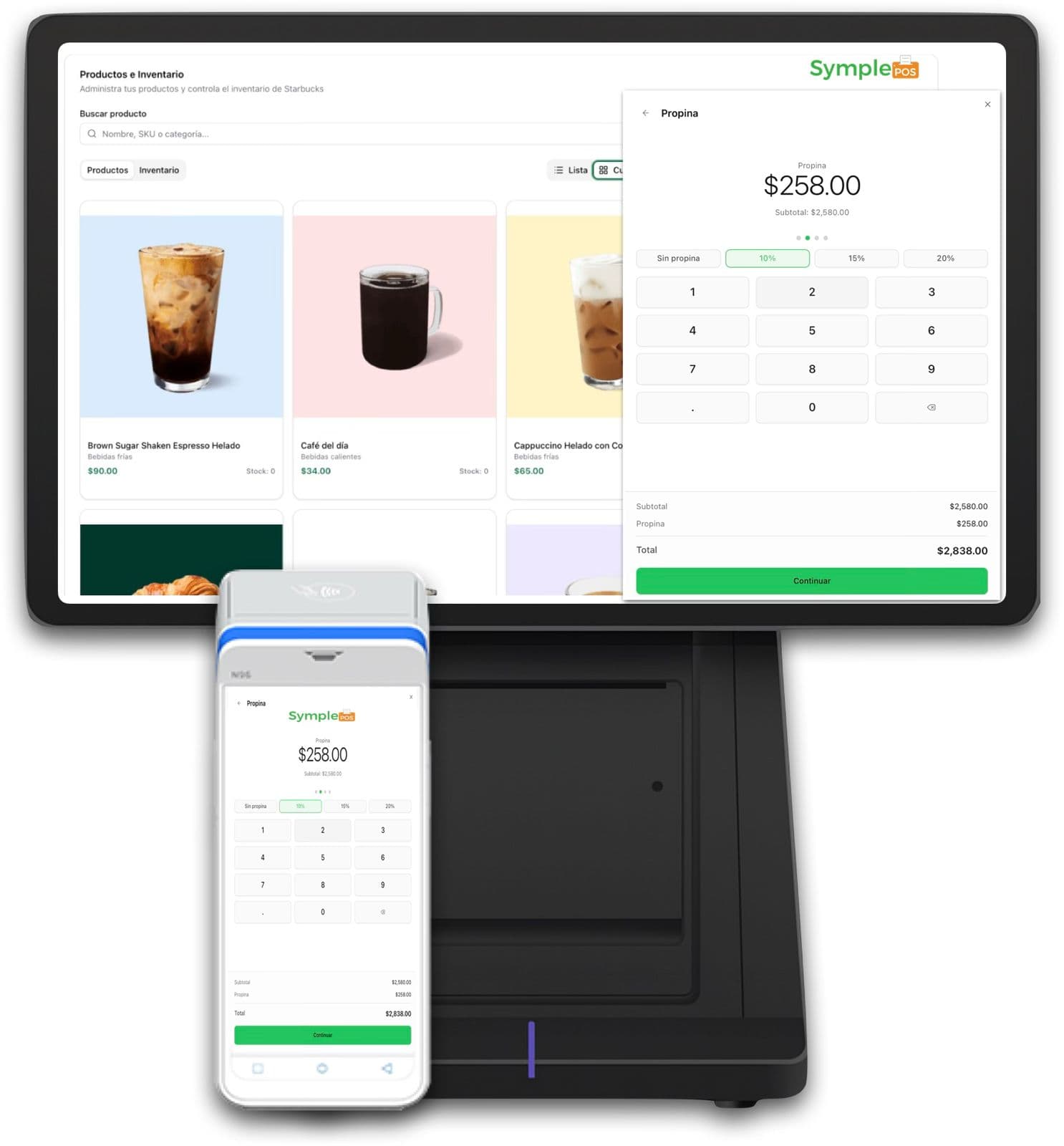 Terminal SymplePOS con tablet y teléfono